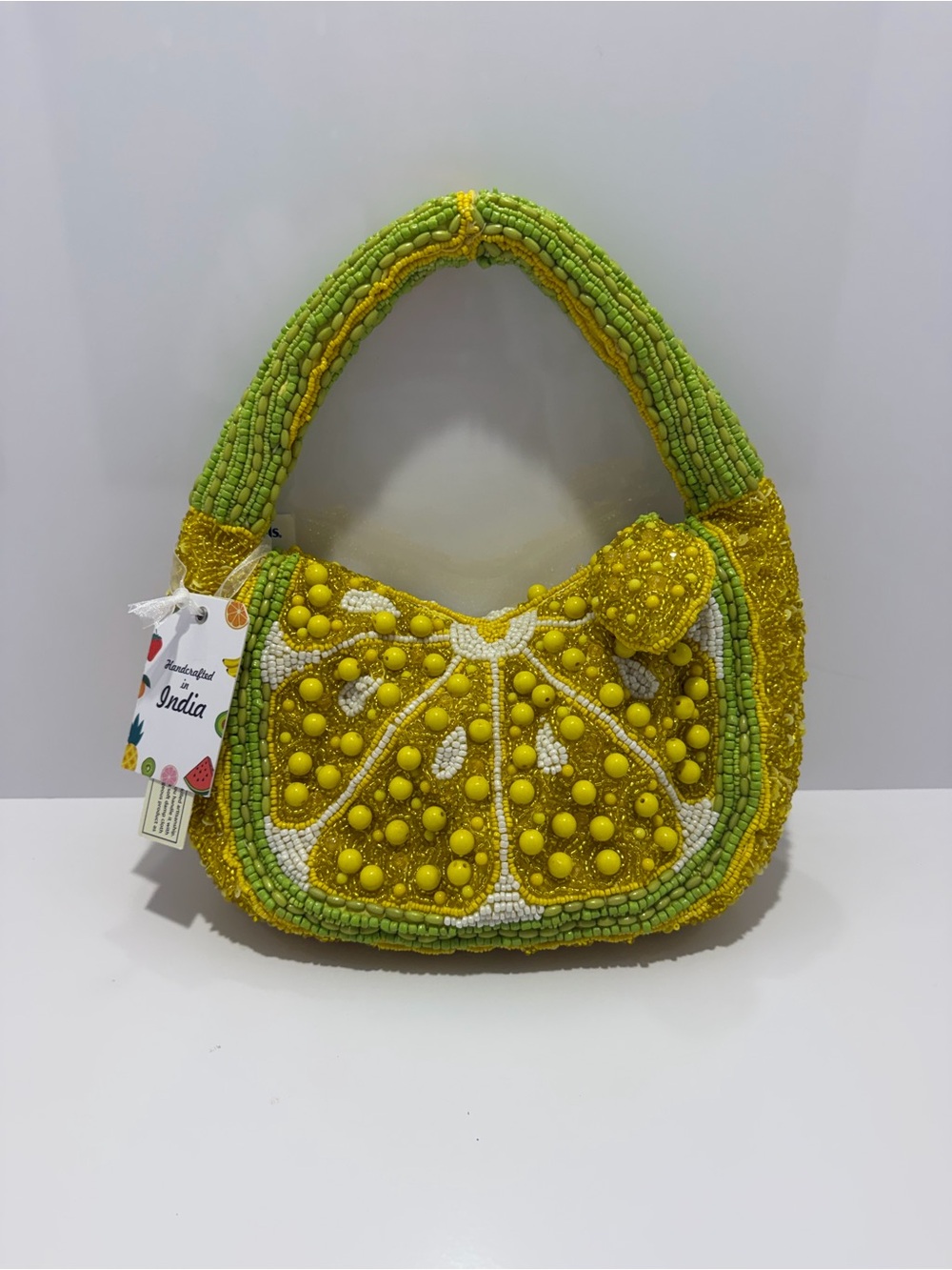 Viral Beaded Bag Lemon Fruit Slice Novelty Shoulder Bag Handmade in India NWT